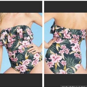 Kona Sol Bandeau Flounce 1 Pc Swimsuit Floral